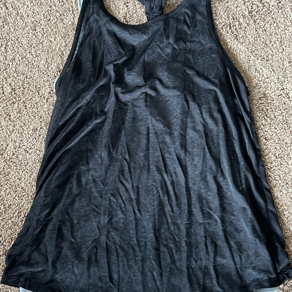 All in Motion Black and Green Cut Out Backless Tank Top